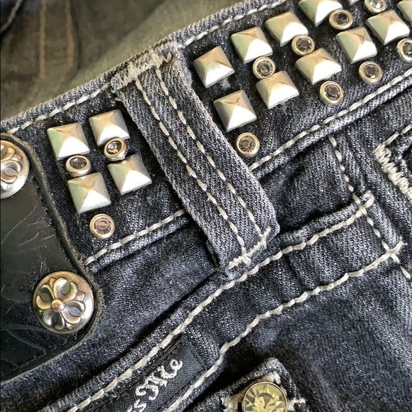 Vintage Y2K Black Studded and Rhinestoned Miss Me Skinny Jeans - Picture 7 of 8